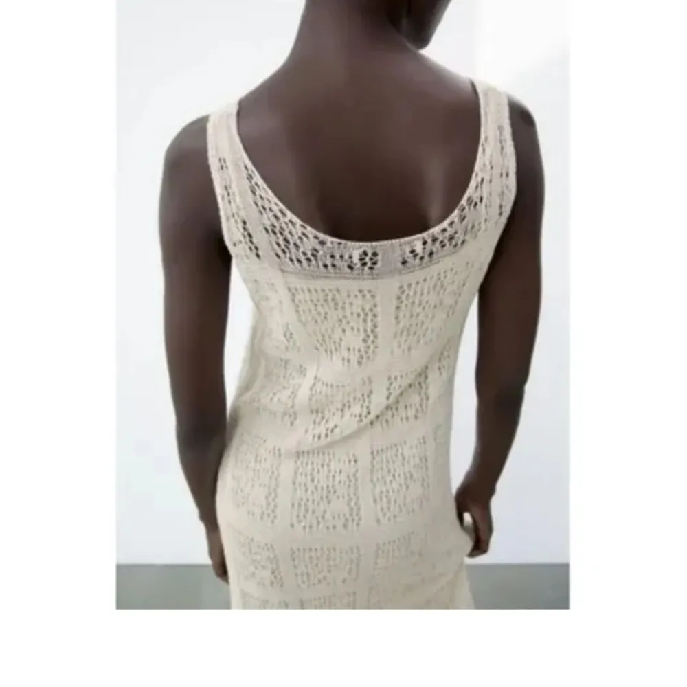 Zara crochet knit midi dress cream boho fall casual party blogger fav classic L - Image 2