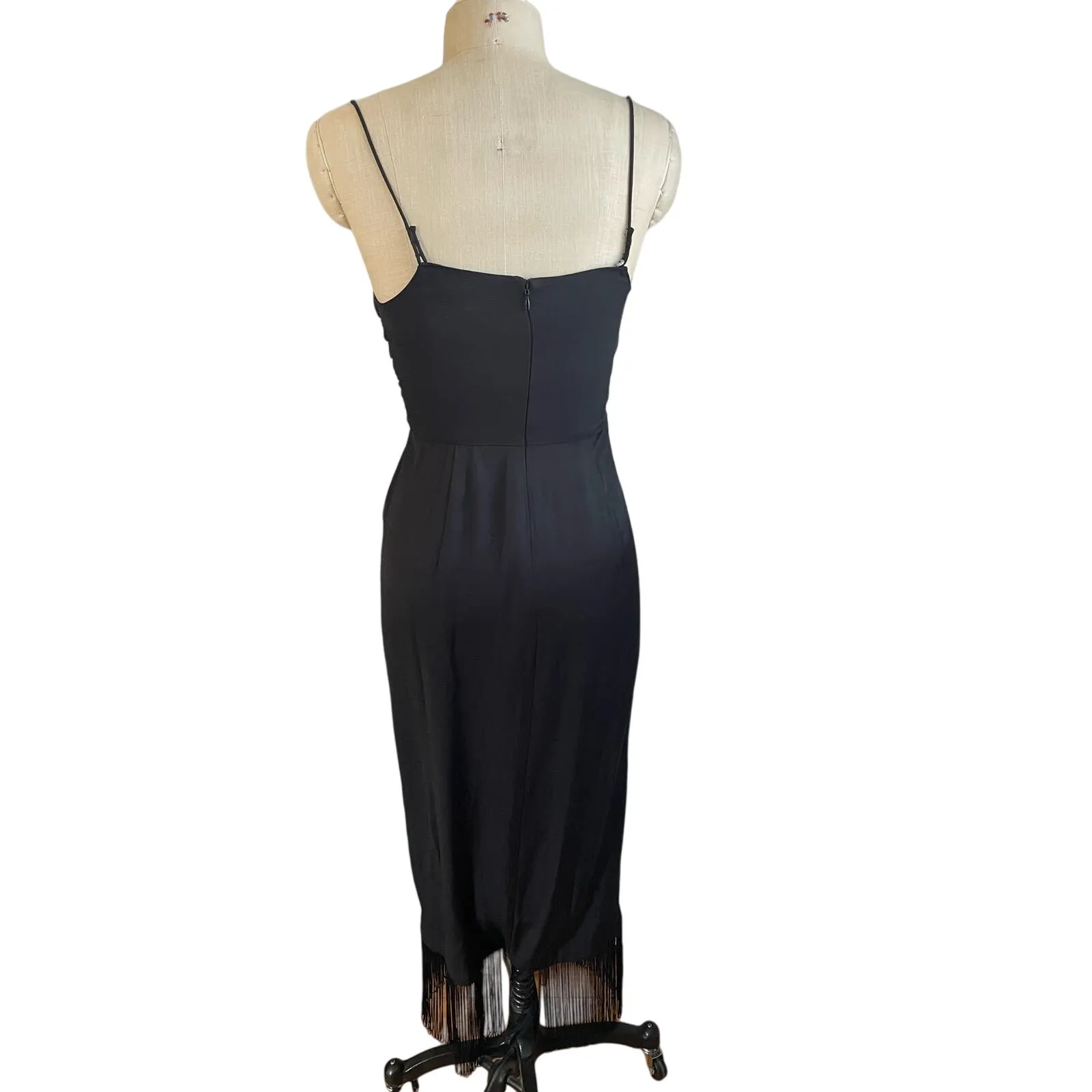L'Academie Fringed Black Party Dress The Nanette Midi Length Size Small - Image 5