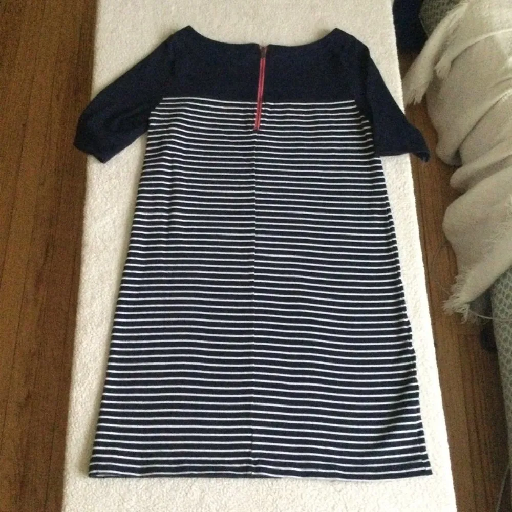 Boatneck Mariner Dress Stripes Knit Navy White Shift - Sz Medium - Image 7