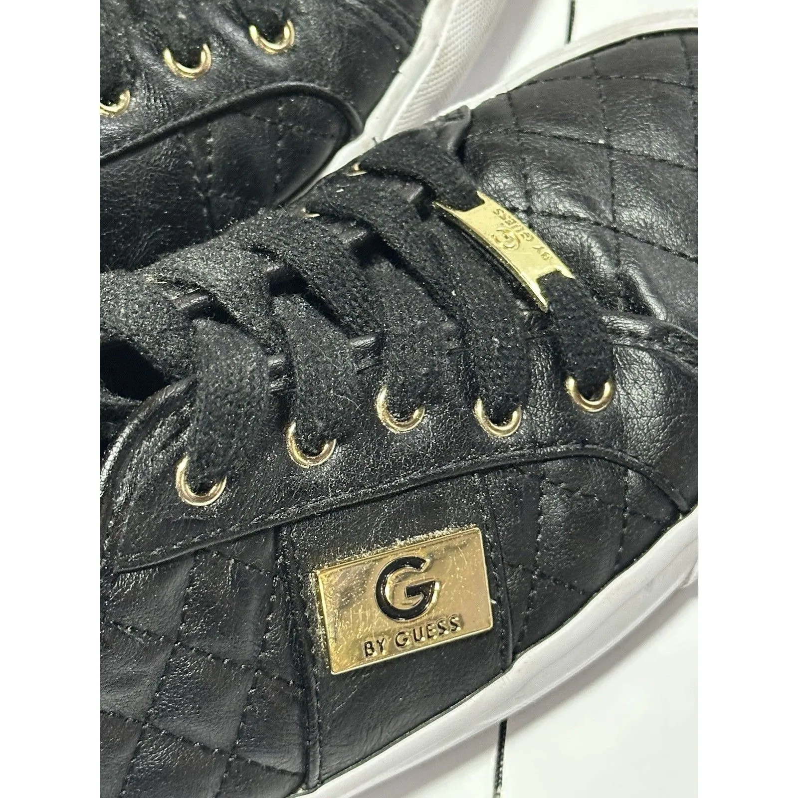 G by Guess Women's Black Quilted Lace-Up Sneakers, Size 8.5 - Image 5