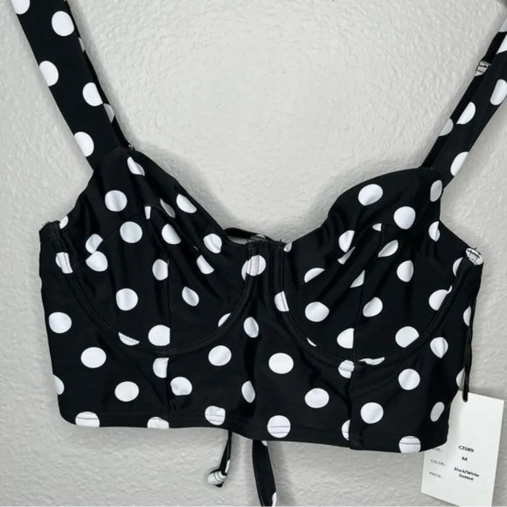 Unique Vintage retro swimsuit black polka dot bikini swim top size medium - Image 5