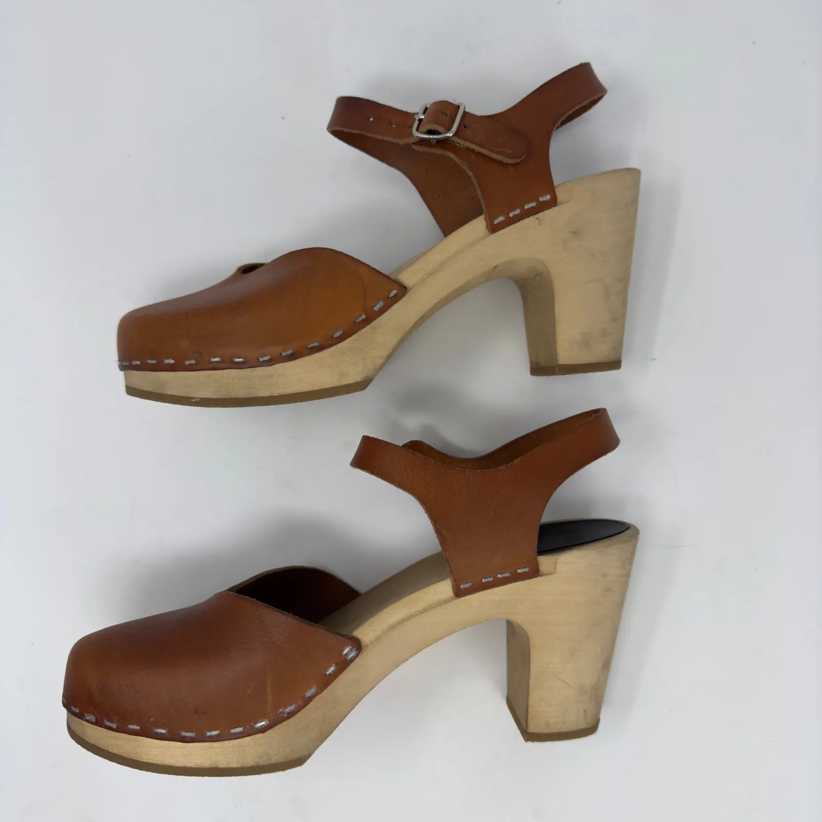 Swedish Hasbeens Mary Jane Style Clog Wooden Heel 39 Brown Size 8 - Image 9