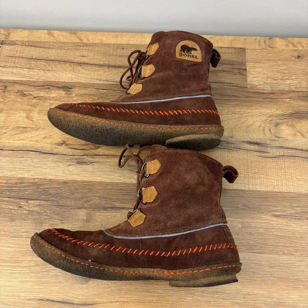 Sorel Joplin Suede Leather Lace Up Moccasin Winter Ankle Boots Brown - Image 10