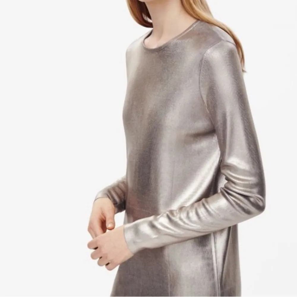 COS Metallic Pewter Silver Long Sleeve Knit Sweater Dress XS Extra Small - Image 3