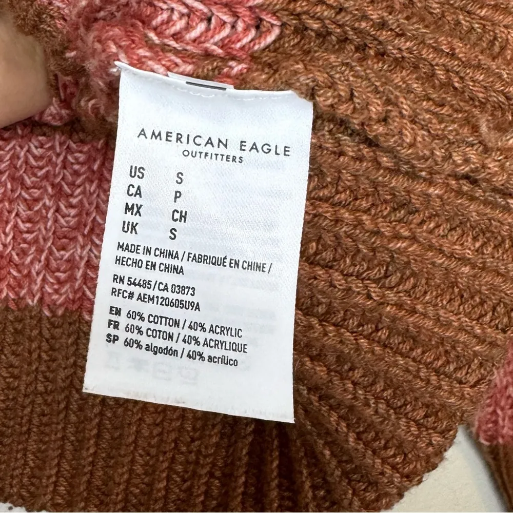 Retro Brown and Pink Striped Henley Sweater Sz S Boxy Cropped - Image 8