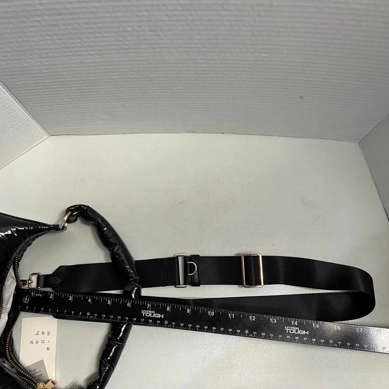 A New Day Black Puffer Hobo Bag with Detachable Crossbody Strap‎ Shiny Soft NEW - Image 2