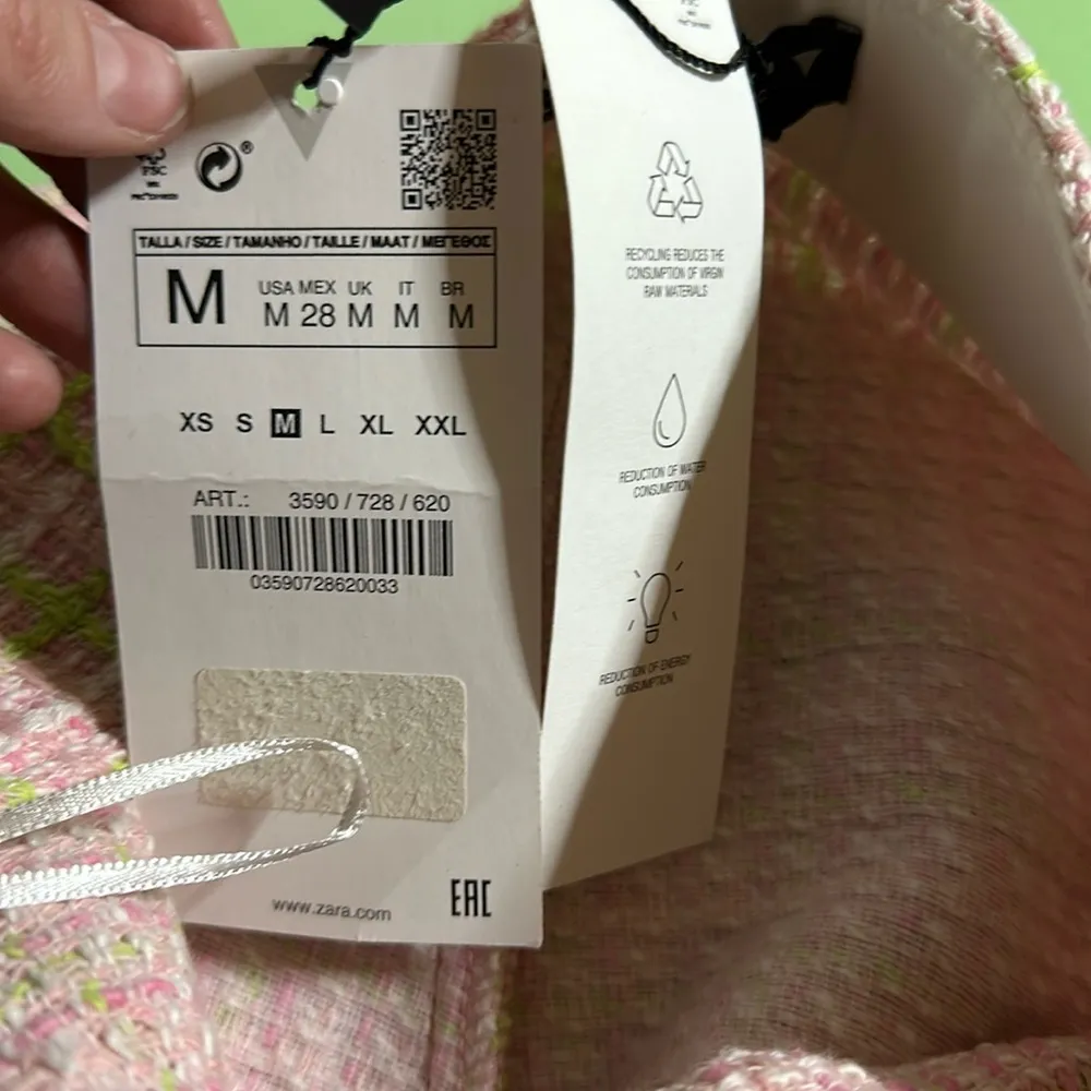 NWT Zara Pink Gingham Tweed Mini Skort Size M - Image 4