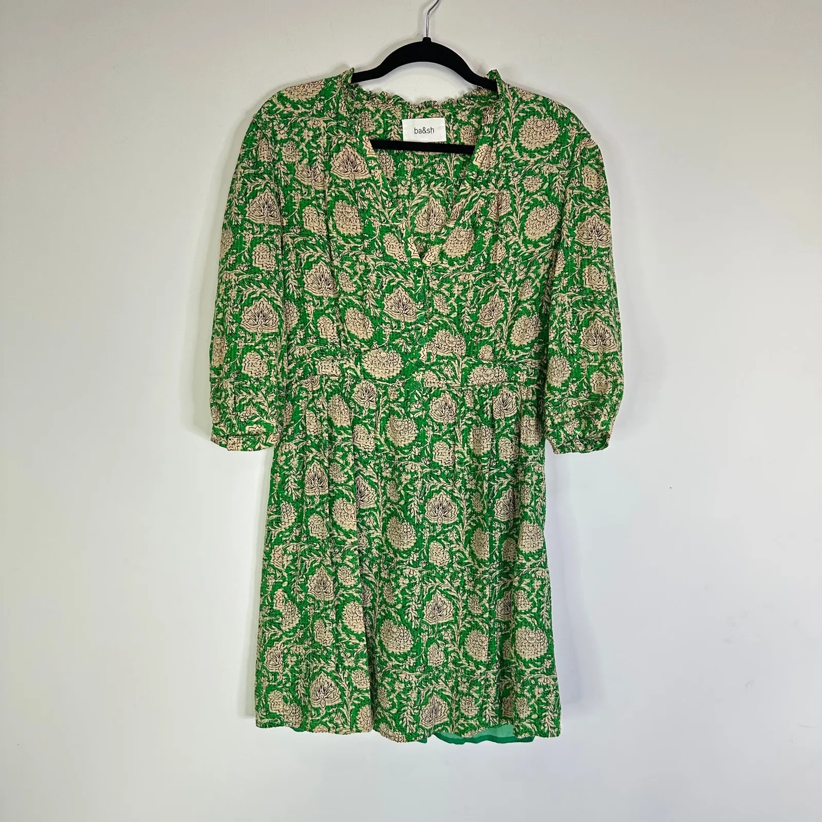 BA&SH Ba & Sh Paz Floral Printed Mini Shirt Dress In Green Women’s 2 3/4 Sleeves - Image 2
