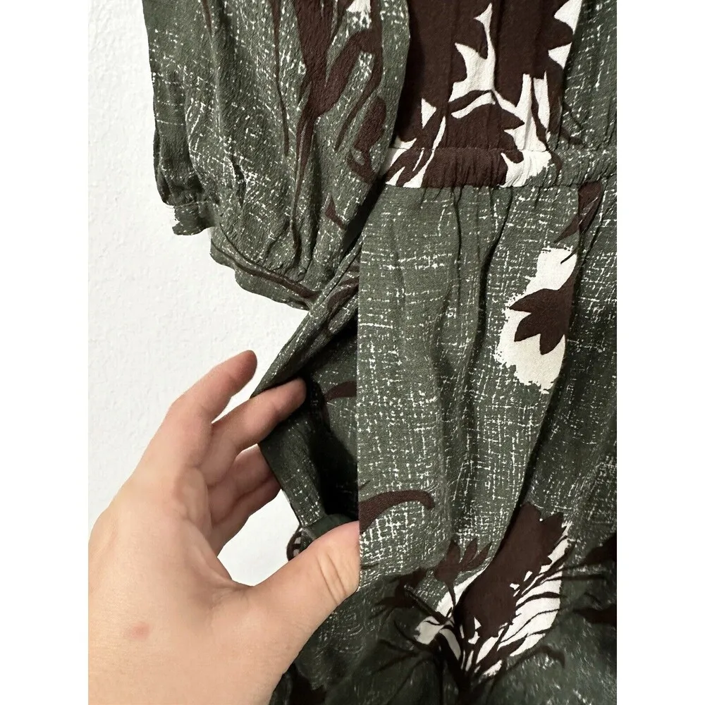 Boden Jodie Floral 3/4 Sleeve Knee Length Dress Women's Sz 8L Green Elastic Boho - Image 10