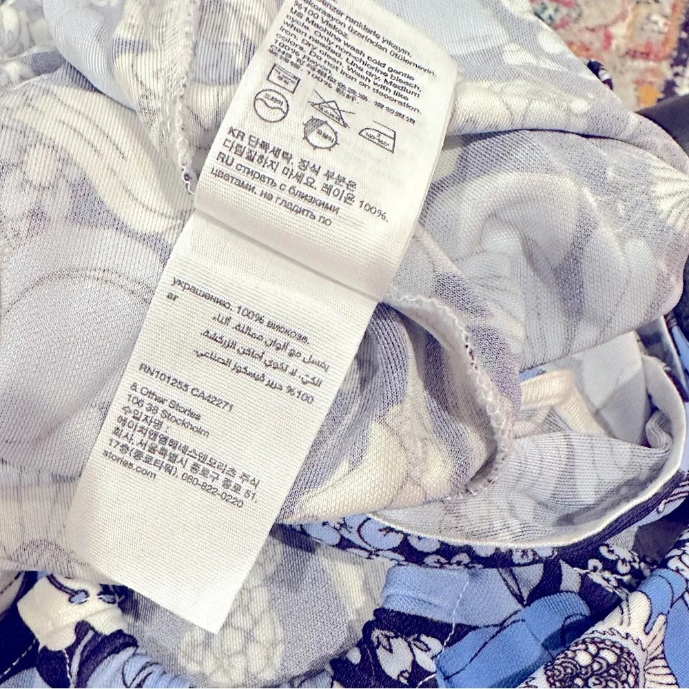 Paris Atelier & Other Stories ring detail wide leg jumpsuit blue white print M - Image 9