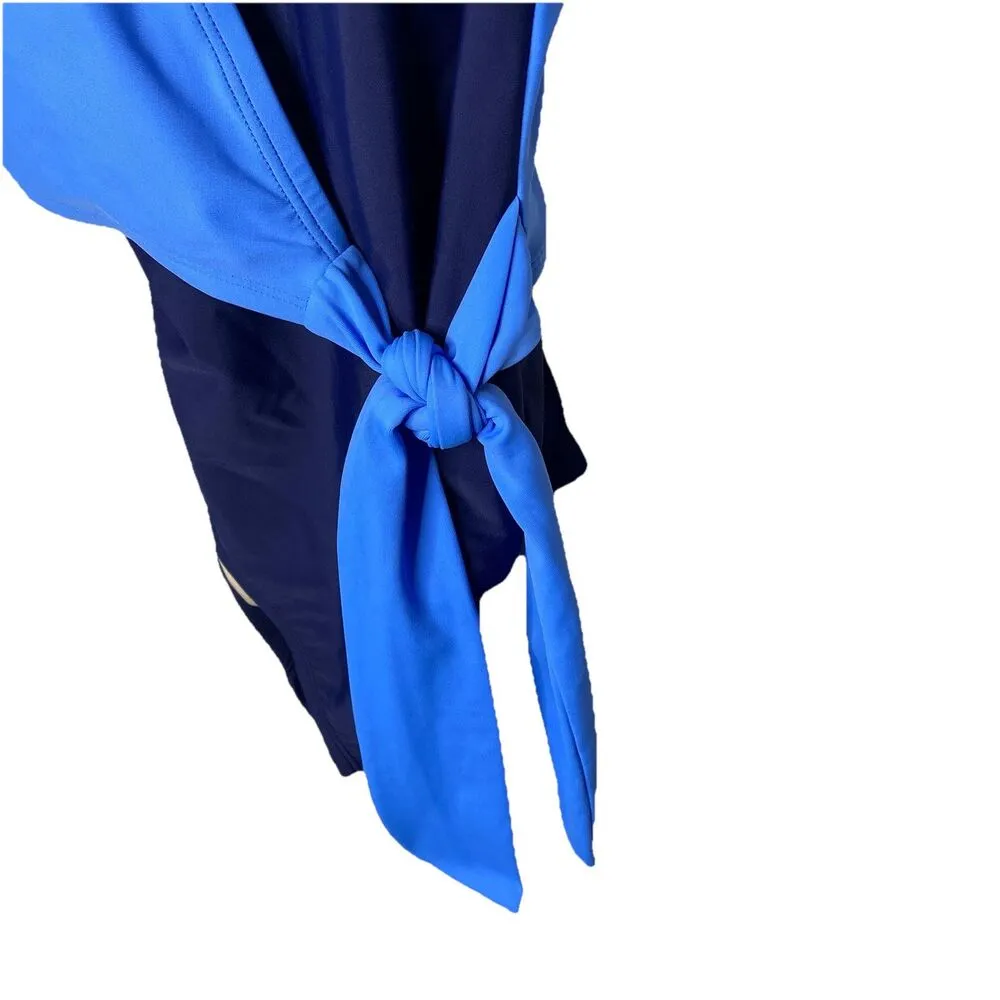 Kona Sol Wrap Tie Colorblock One Piece Swimsuit Navy Blue Light Blue Sz S New - Image 2