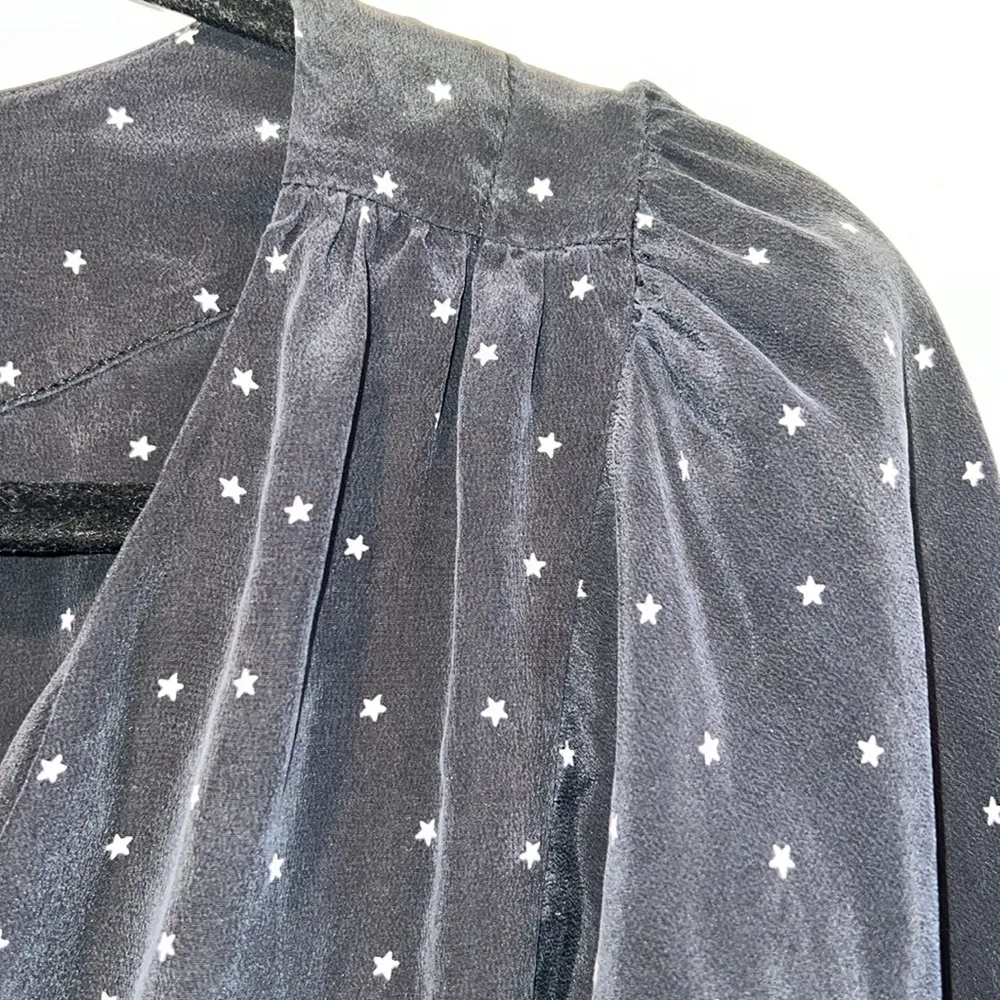 Amanda Uprichard Shirt Womens Medium Black White Star V Neck Balloon Sleeve - Image 6