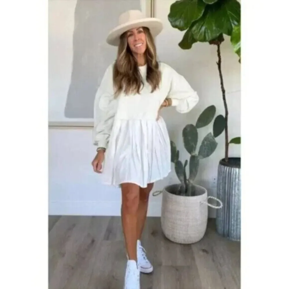 FREE PEOPLE Eleanor Sweatshirt Dress in Grey Combo Size Large - Image 12