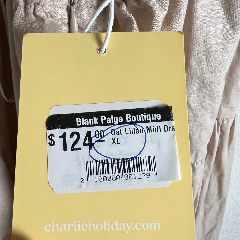 Charlie Holiday Lilian Oat Beige Tiered Cut Out Linen Midi Dress Size XL - Image 15