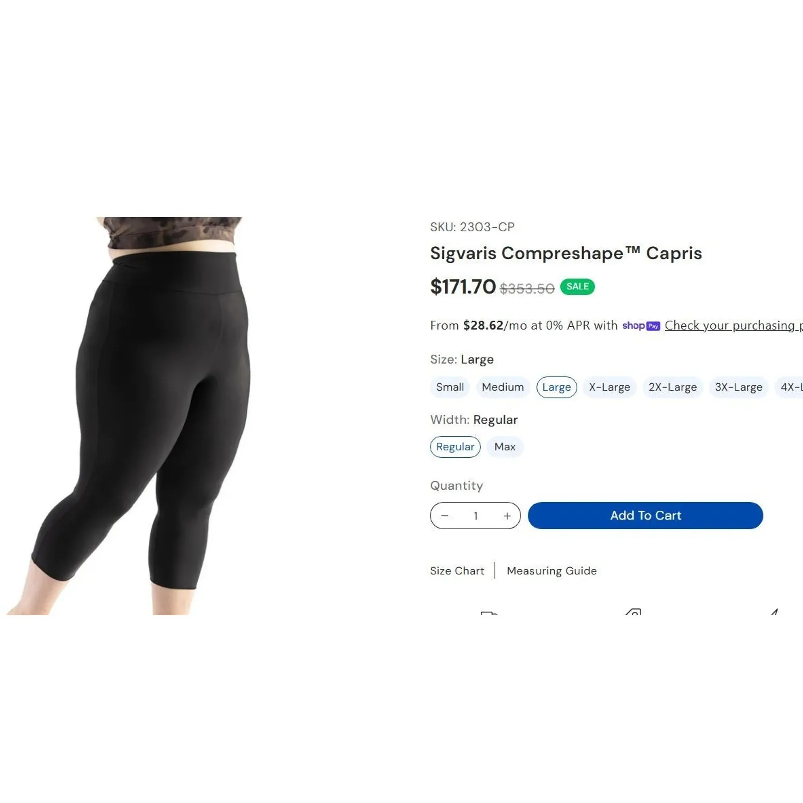 Sigvaris Compreshape Capris Compression Pants Leggings Solid Black Large - Image 4