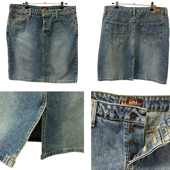 Vintage Cotton Lei Hidden Button Fly Denim Back Slit Blue Jean Skirt Juniors 11 Size undefined - Image 2
