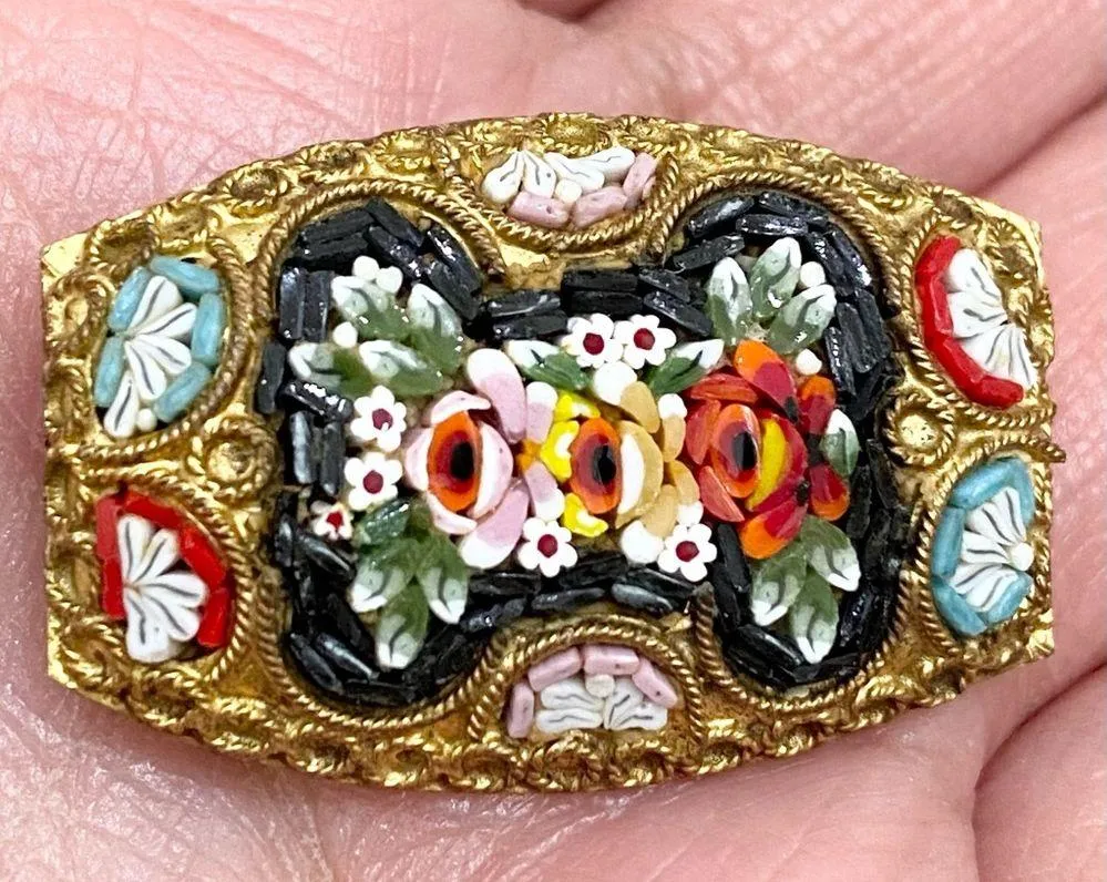 Vintage Italian Micro Mosaic Flower Brooch Made in Italy - Image 4