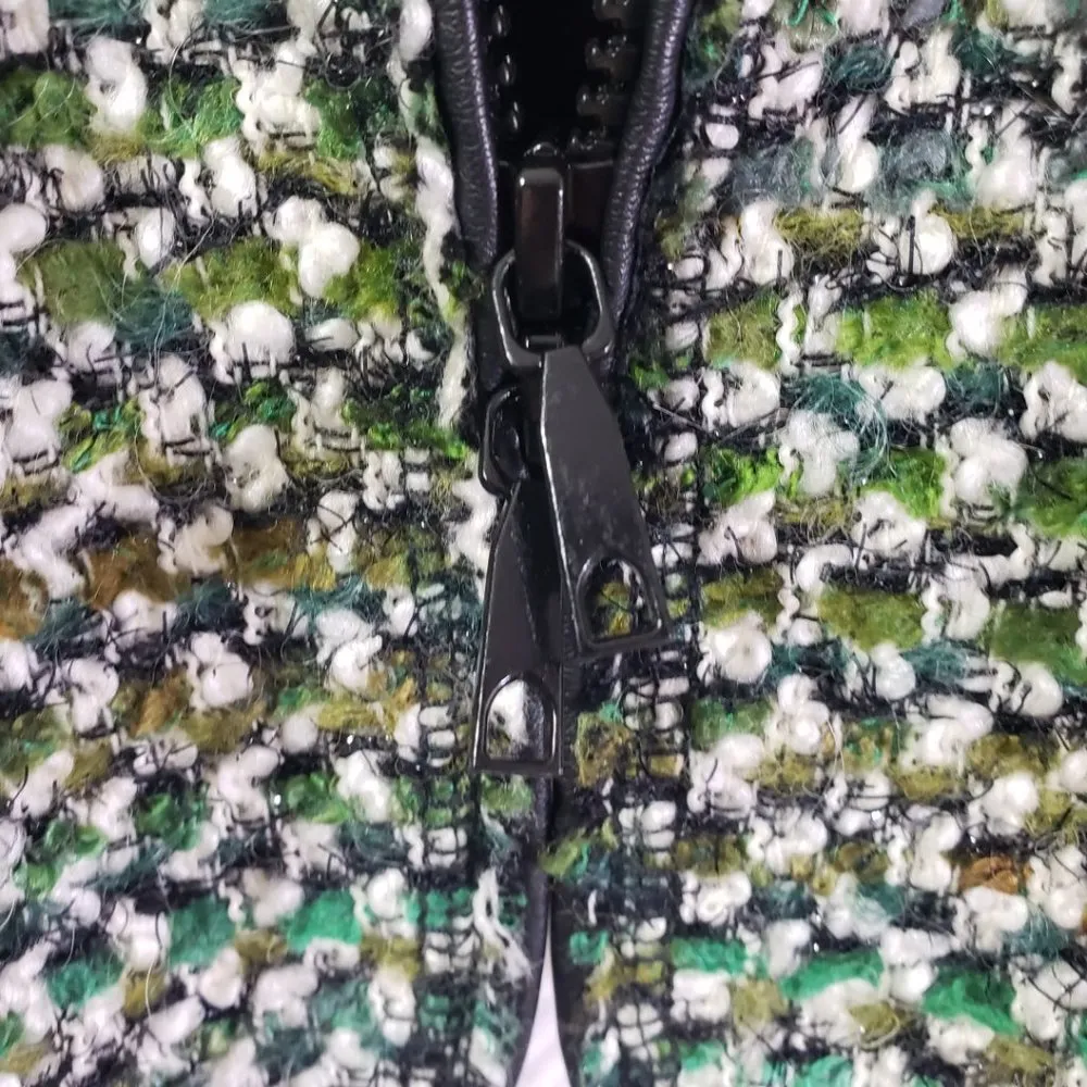 Lafayette 148 New York Size 10 Green Geometric Zip Front Fuzzy Tweed Blazer - Image 7