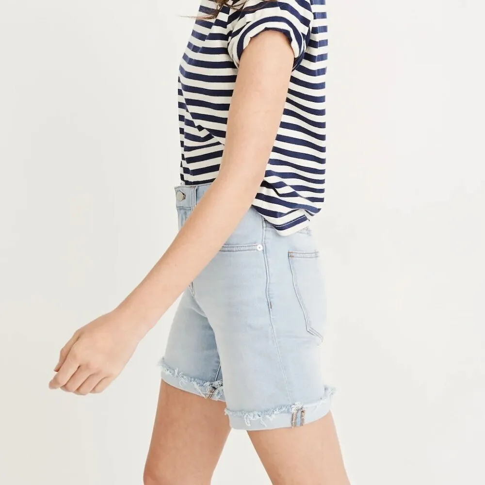 Madewell Mid Length Light Wash Blue Cuffed Bermuda Long Jean Shorts Boho Size 23 - Image 2