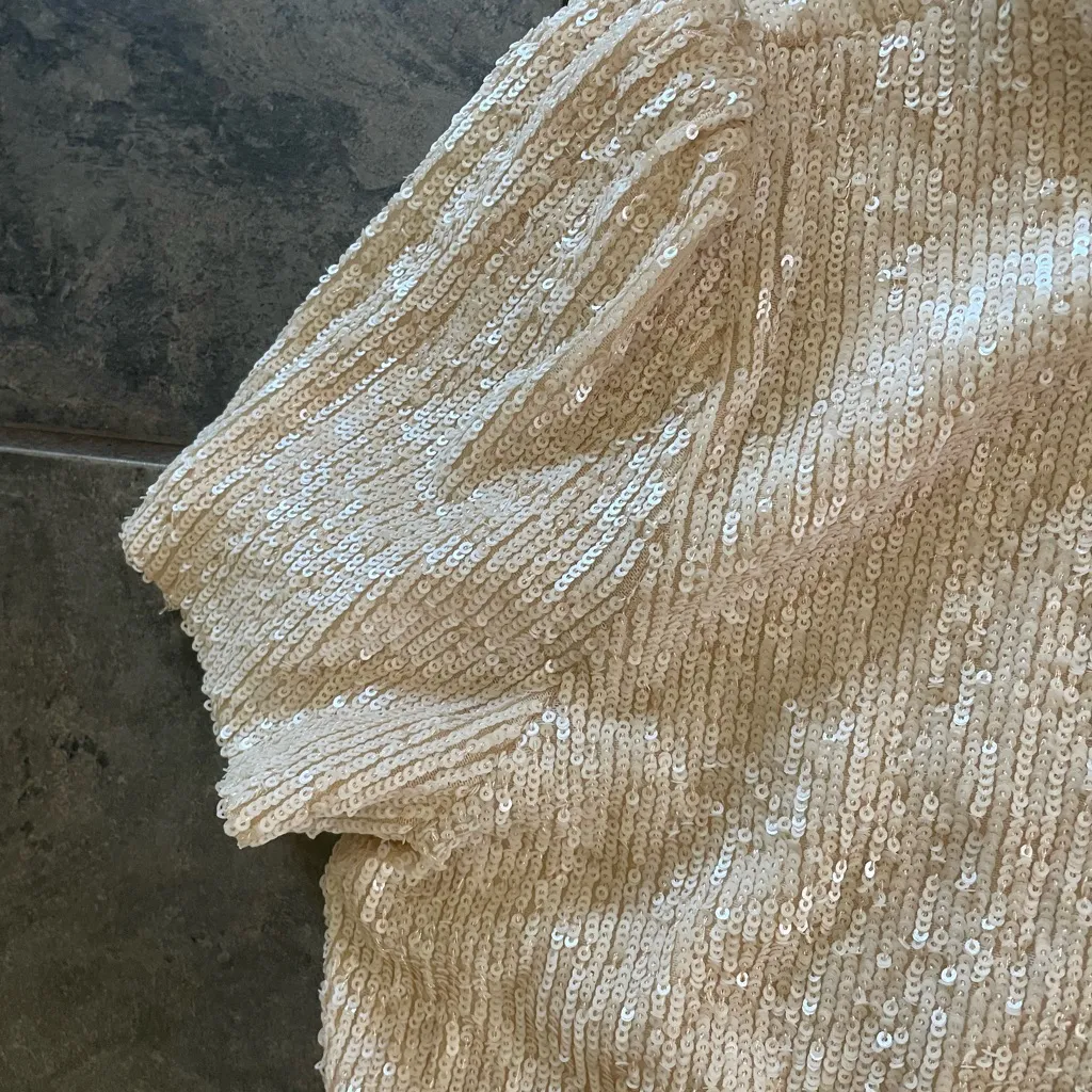 NWT Generation Love Puff Sleeve Donna Sequin Mini Dress in Shell Sz Medium‎ - Image 5