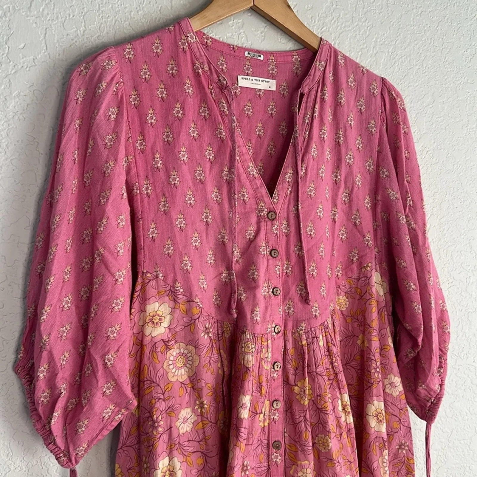 Spell & the Gypsy Dress Pink Mauve Boho Vacation Indie Peasant Bohemian Beachy Size M - Image 3