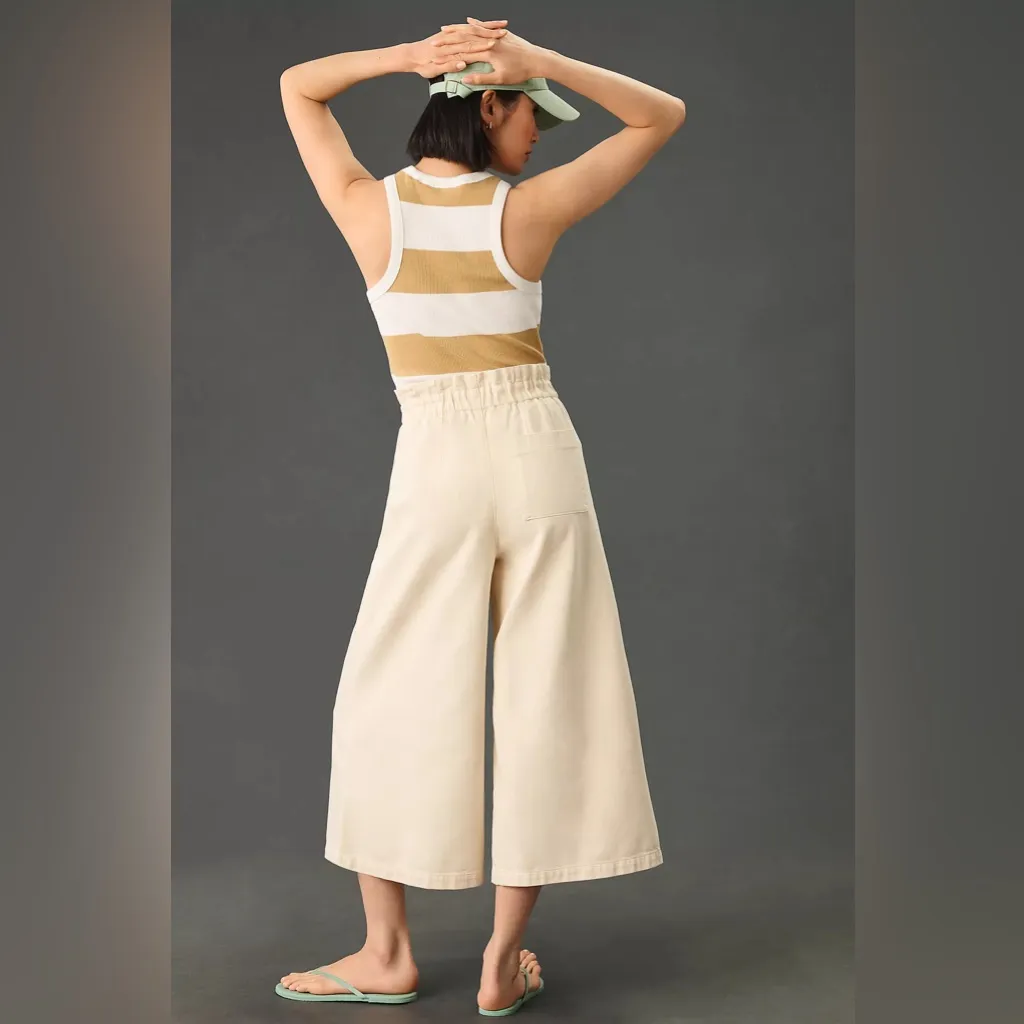 Anthropologie Pilcro High Rise Cropped Paperbag Wide Leg Jeans Creme Cream Small - Image 2