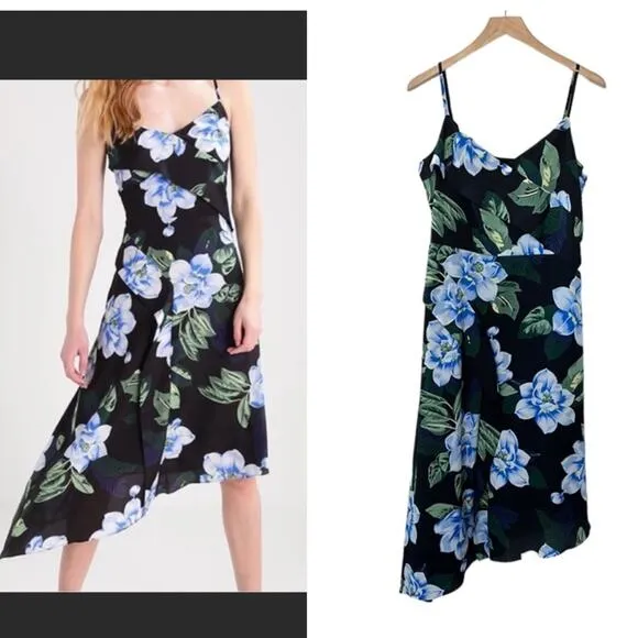 Banana Republic Black Floral Asymmetrical Strappy Faux Wrap Dress Women’s 10 - Image 2