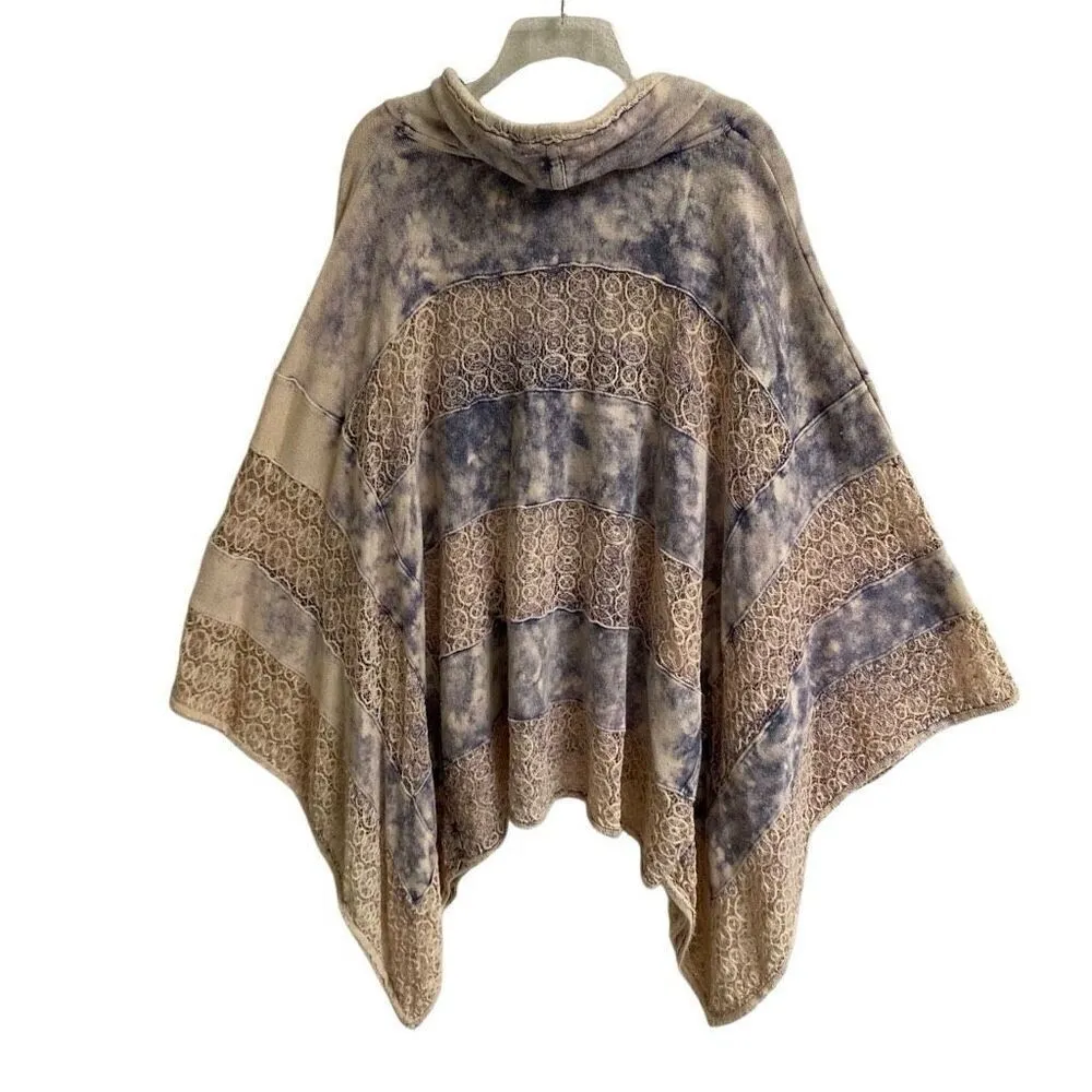 Free People Mama Crochet Marled Tie-dye French Terry Cowl Neck Poncho Large NEW - Image 5