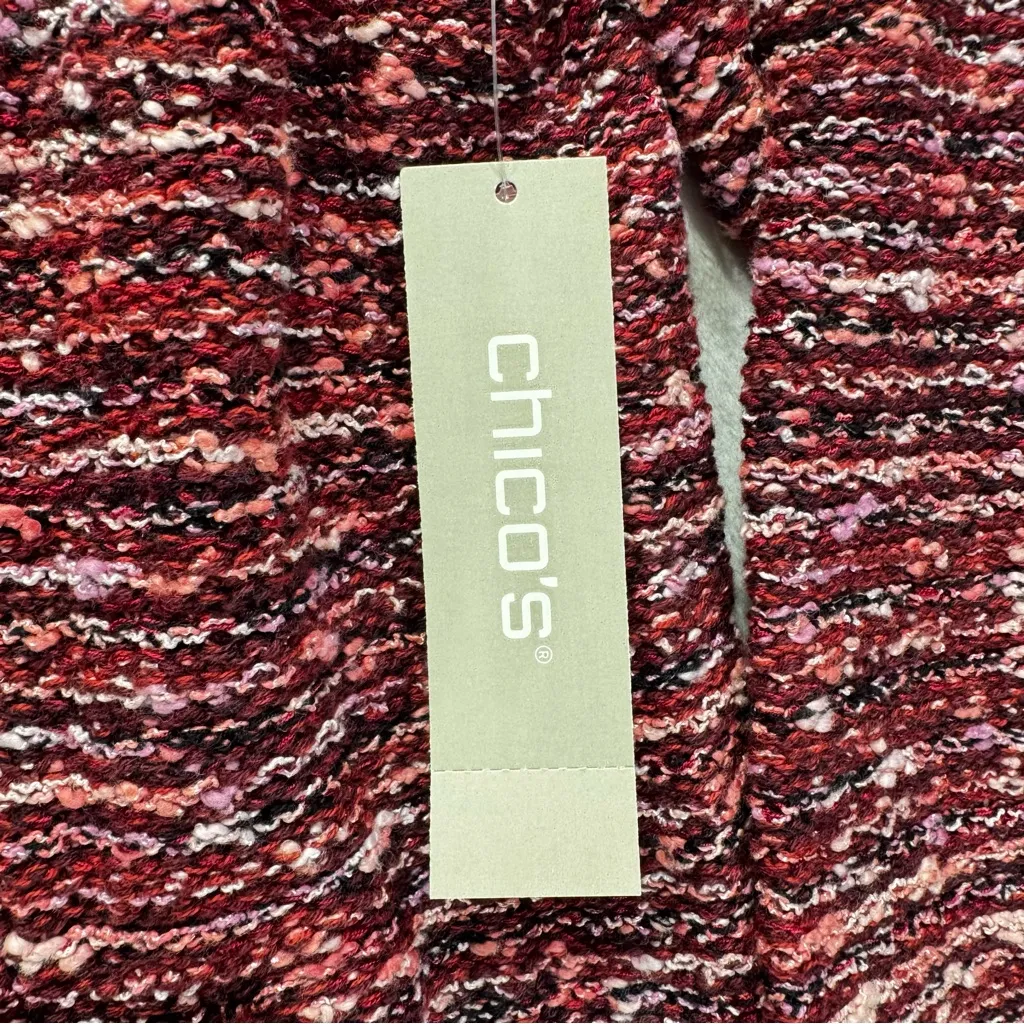 Chico’s Multicolored Maroon Pink Tweed Woven Blazer Cardigan Sweater Fringe Trim - Image 5