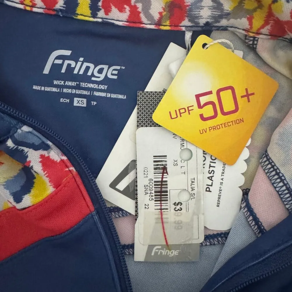 FRINGE Talia Sleeveless Collared Knit Stretch Golf Top Navy Peony Floral NWT XS - Image 5