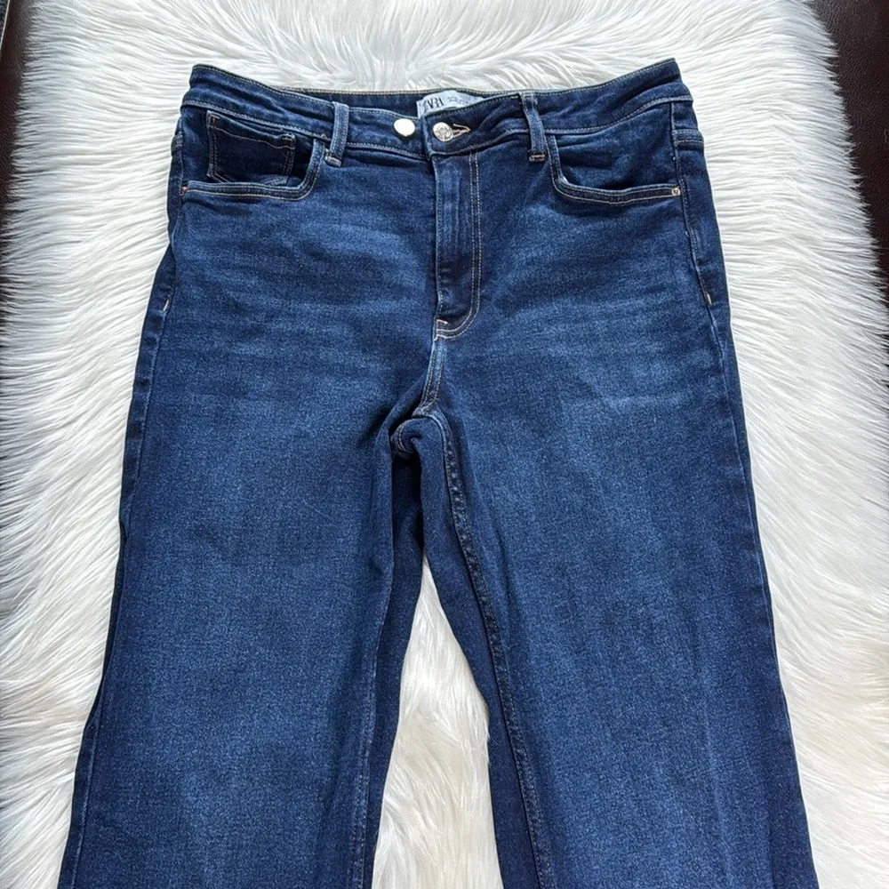 Zara Dark Wash High Rise Flare Jeans - Image 2
