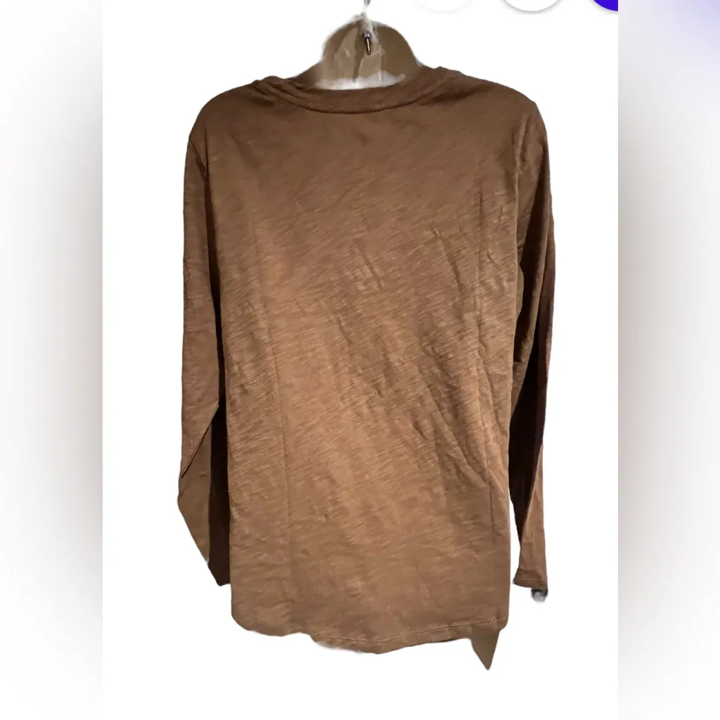Old Navy‎ Everywear NWT Every Wear Slub-Knit Long-Sleeved Cotton T-Shirt Brown - Image 3
