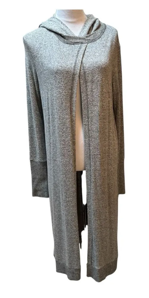 Maple sage Gray Heather Knit Duster Cardigan Long Sleeve Open Front Size Small - Image 1