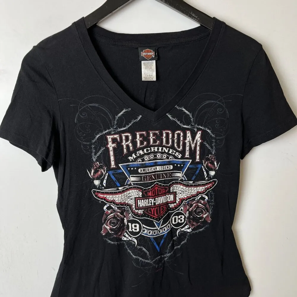 Harley-Davidson Womens Freedom Machines Motorcycle Graphic T-Shirt Medium Black - Image 5