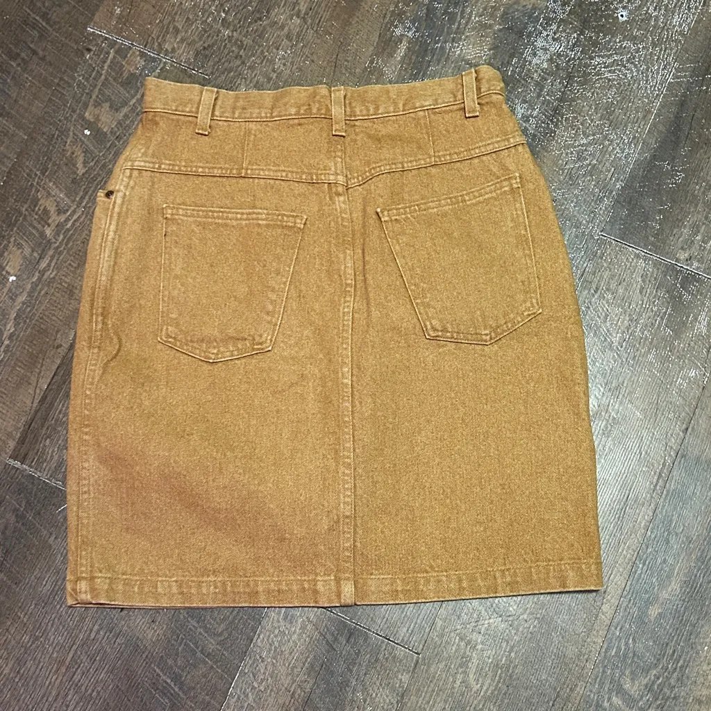 Vintage Lands End Women’s Stonewash Denim Skirt‎ S 12 High Waisted Fall Mustard Gold - Image 3