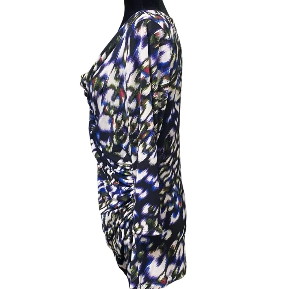 Vince Camuto Abstract Cowl Neck Blouse Black Blue Draped Top Large - Image 3