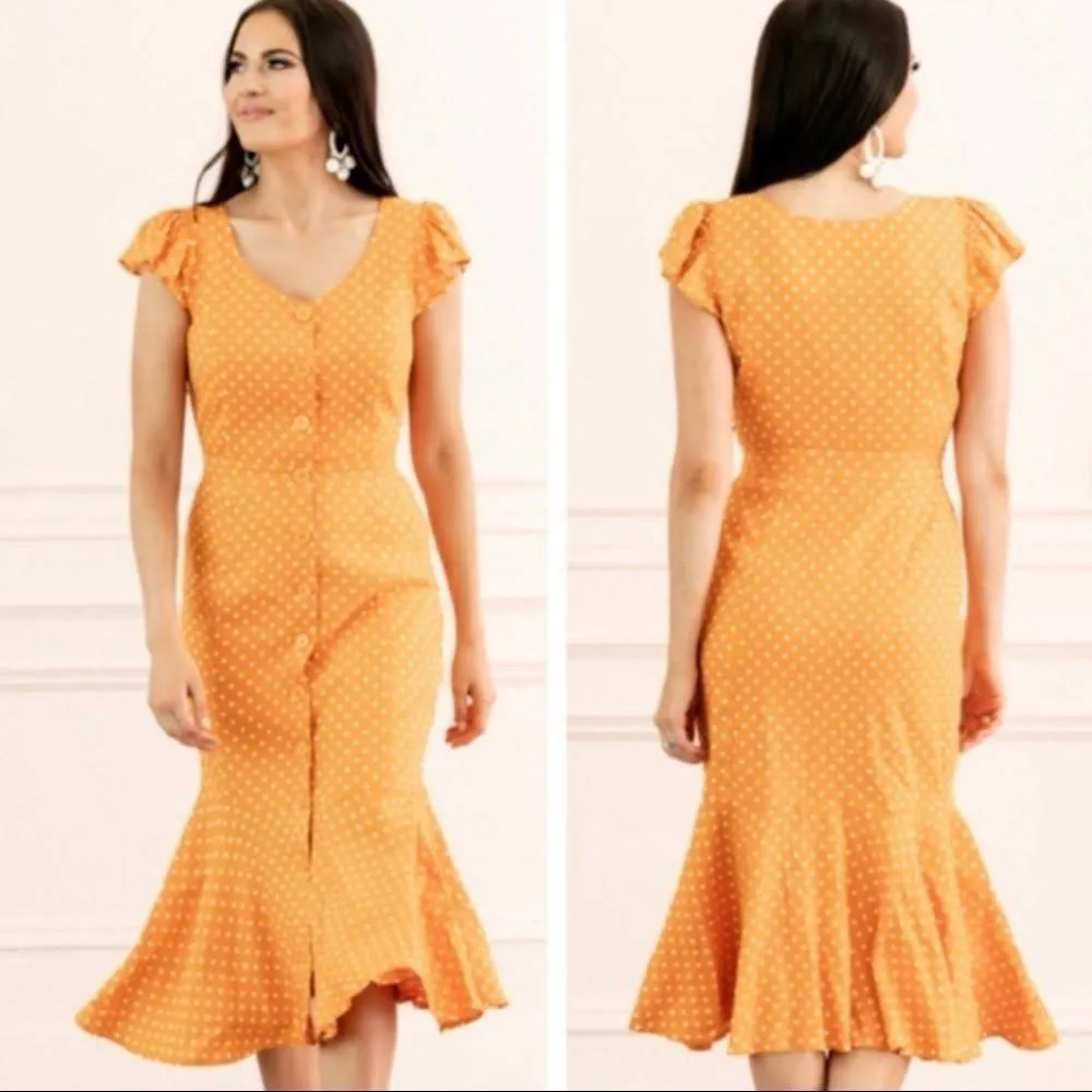 Polka dot button front midi dress - Image 4