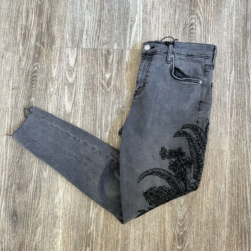 Topshop Moto Jamie high waist ankle grazed grey embroidered jeans - Image 14