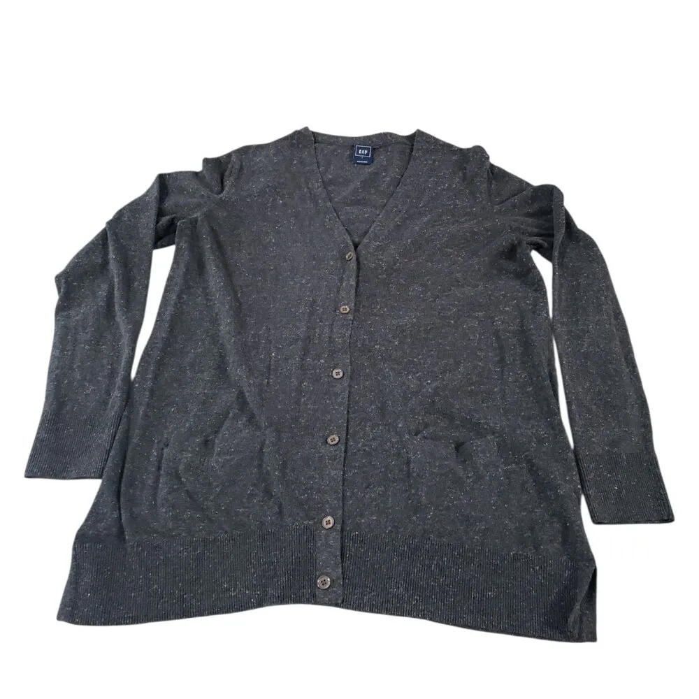 GAP Womens Heather Gray Long Sleeve V-Neck Button Down Cardigan Large - Image 4