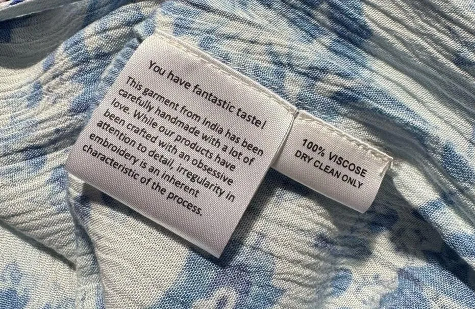 Hemant & Nandita Blue Pink Embroidered Beaded Tassel Tie Cape Top Women’s Small - Image 10