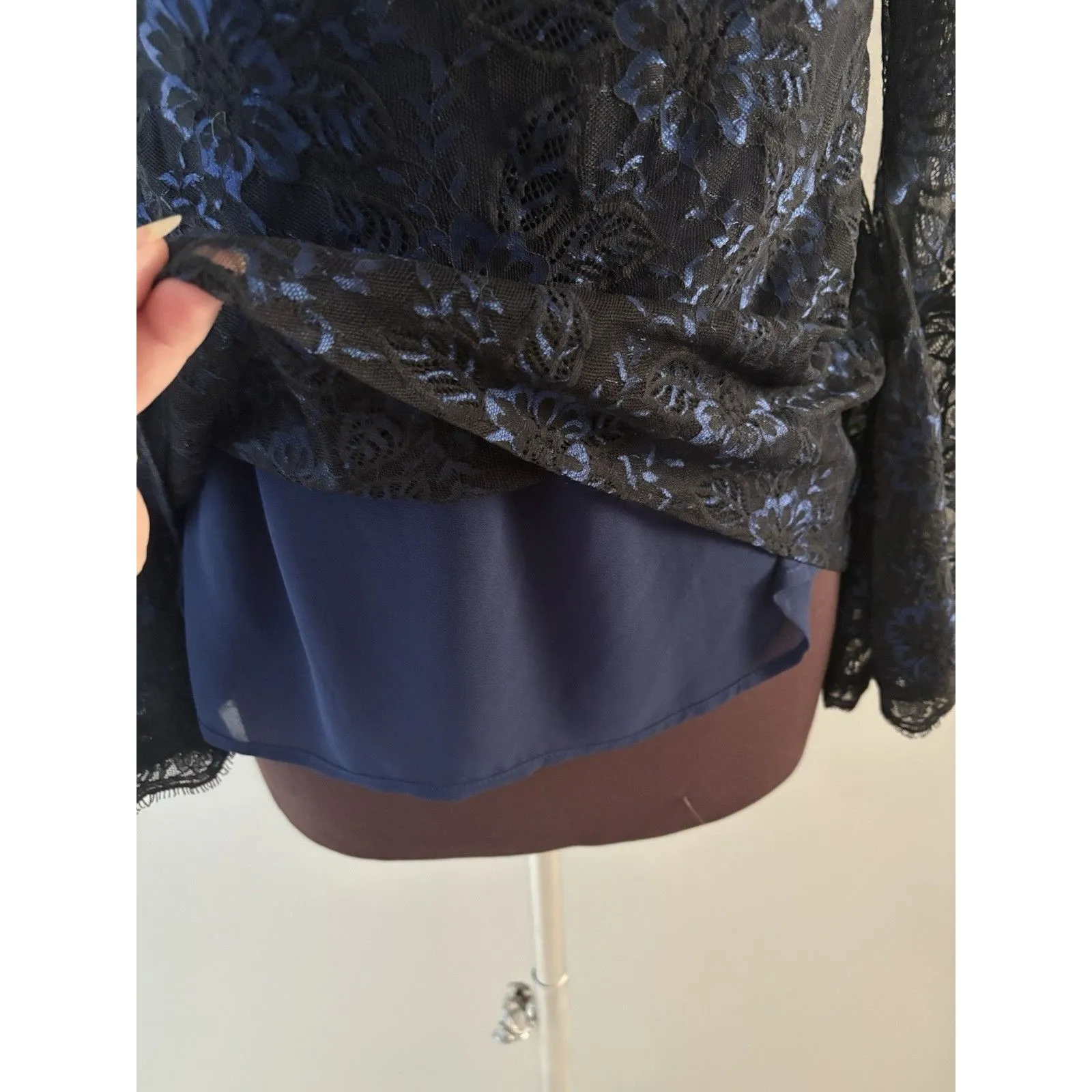 WHBM Lace Top Size 10 Blue Black Goth Whimsigoth Dark Romance Castlecore Witchy - Image 15