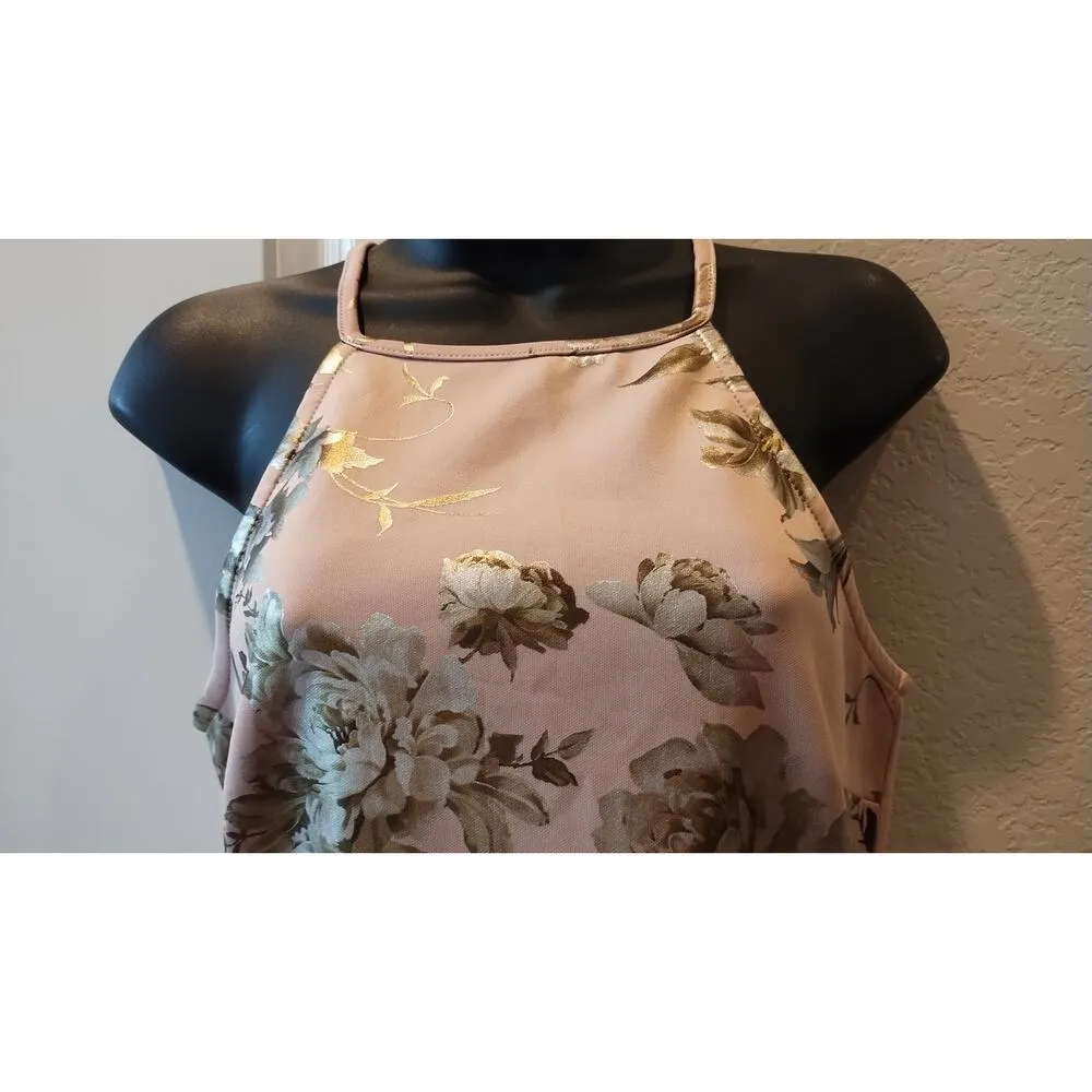 J. For Justify Pink Metallic Floral Sleeveless Summer Dress size Small. - Image 2