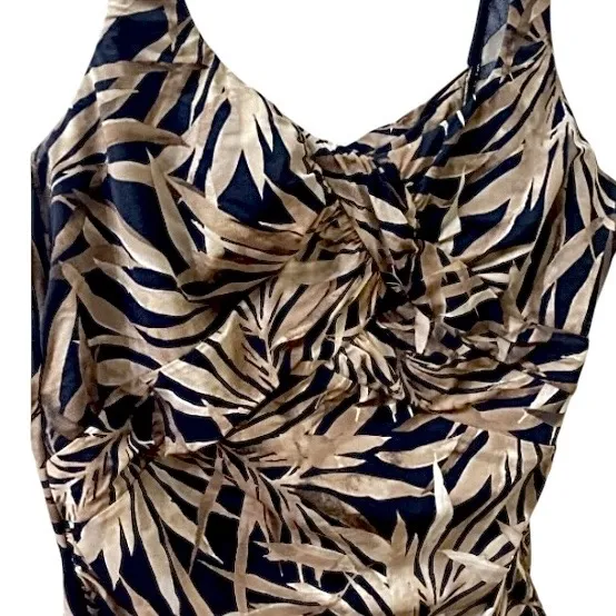 Land's End Tropical Palm‎ Print One Piece Swimsuit Size 16 Ruched Front - Image 3