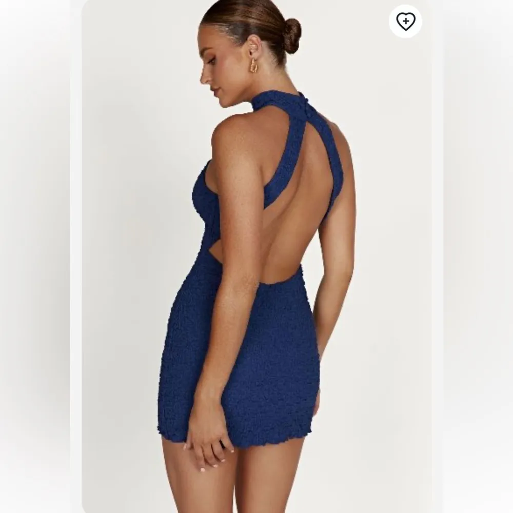 MESHKI Yuki Textured Halter Mini Dress - Midnight Navy - Image 2