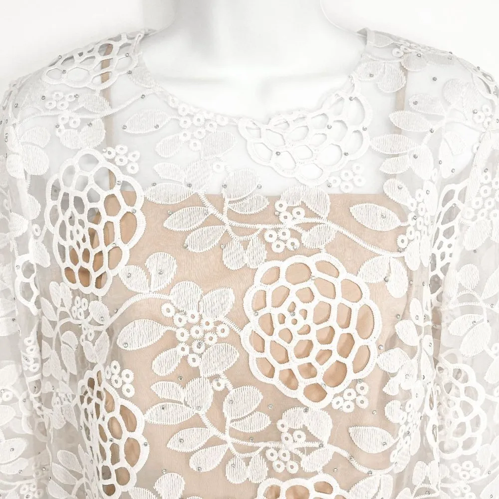 Bronx and Banco Rhinestone Studded Floral Lace Fringe Tassel Asymmetrical Dress - Image 6