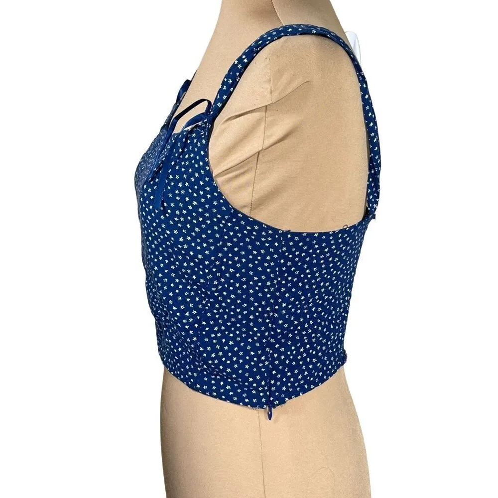 Kendall & Kylie Cropped Tank Top Blue White Floral Zip Side Size M Medium - Image 2