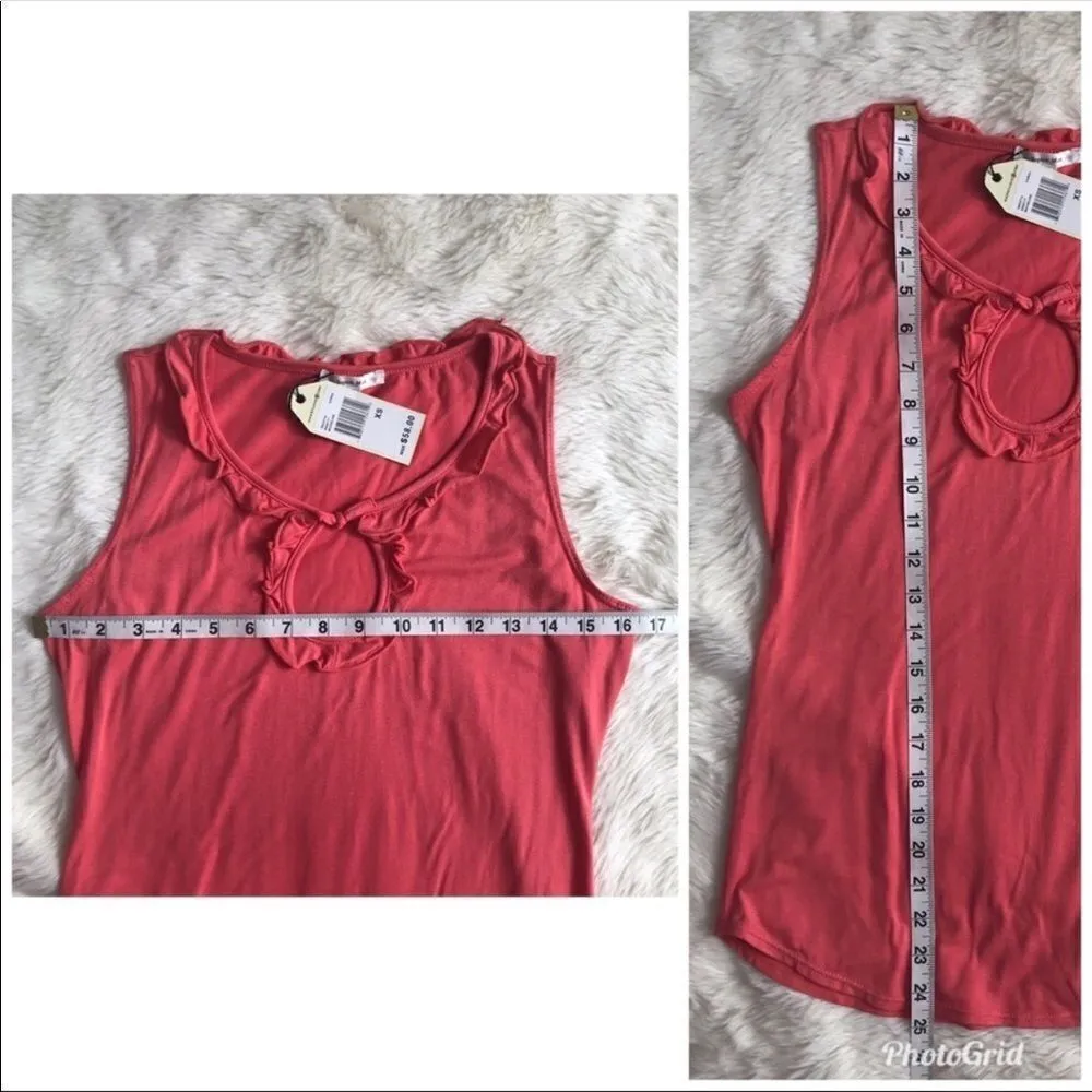 SOPHIE MAX Coral Pink Tank‎ Top Ruffle Sleeveless Stretch Keyhole Summer XS New - Image 10