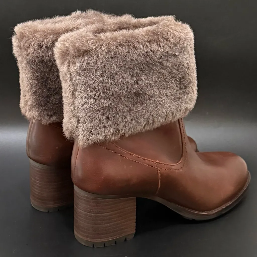 TRASK Myrah Waterproof Brown Italian Sheepskin Leather Shearling Booties Size 11 - Image 4