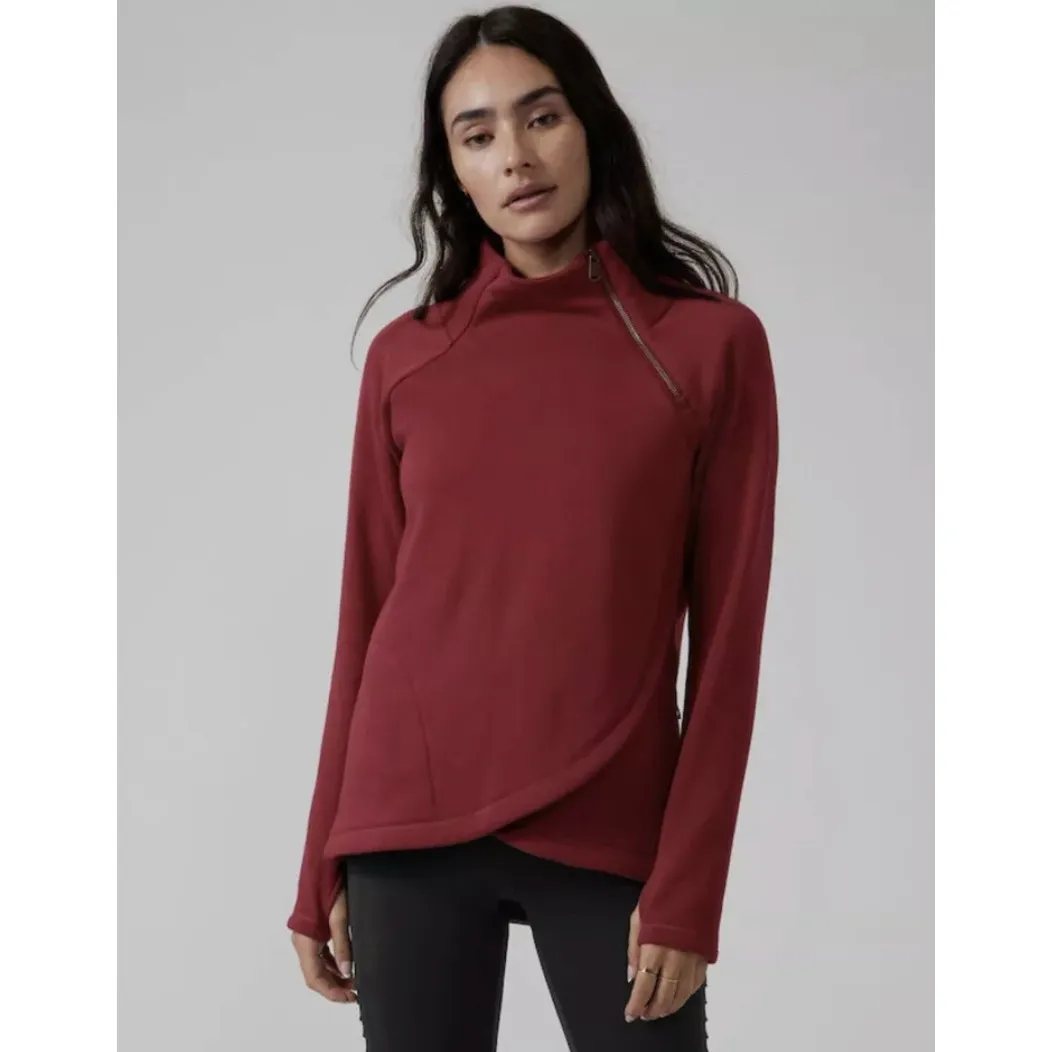 Athleta Cozy Karma Asym Pullover Sweatshirt SlmallDecadent Red - Image 2
