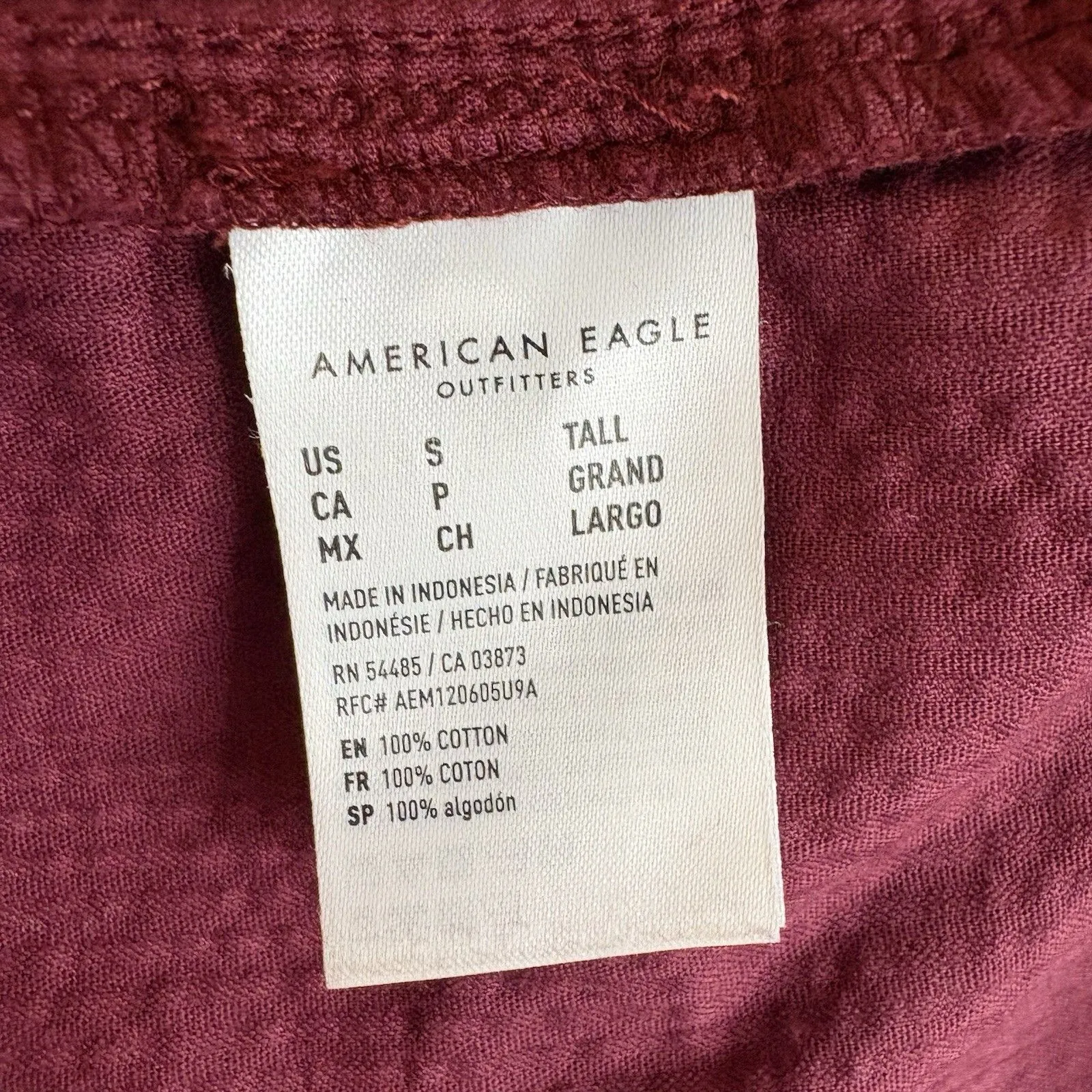 American Eagle Corduroy Long Sleeve Babydoll Dress Burgundy Size Small Tall - Image 6